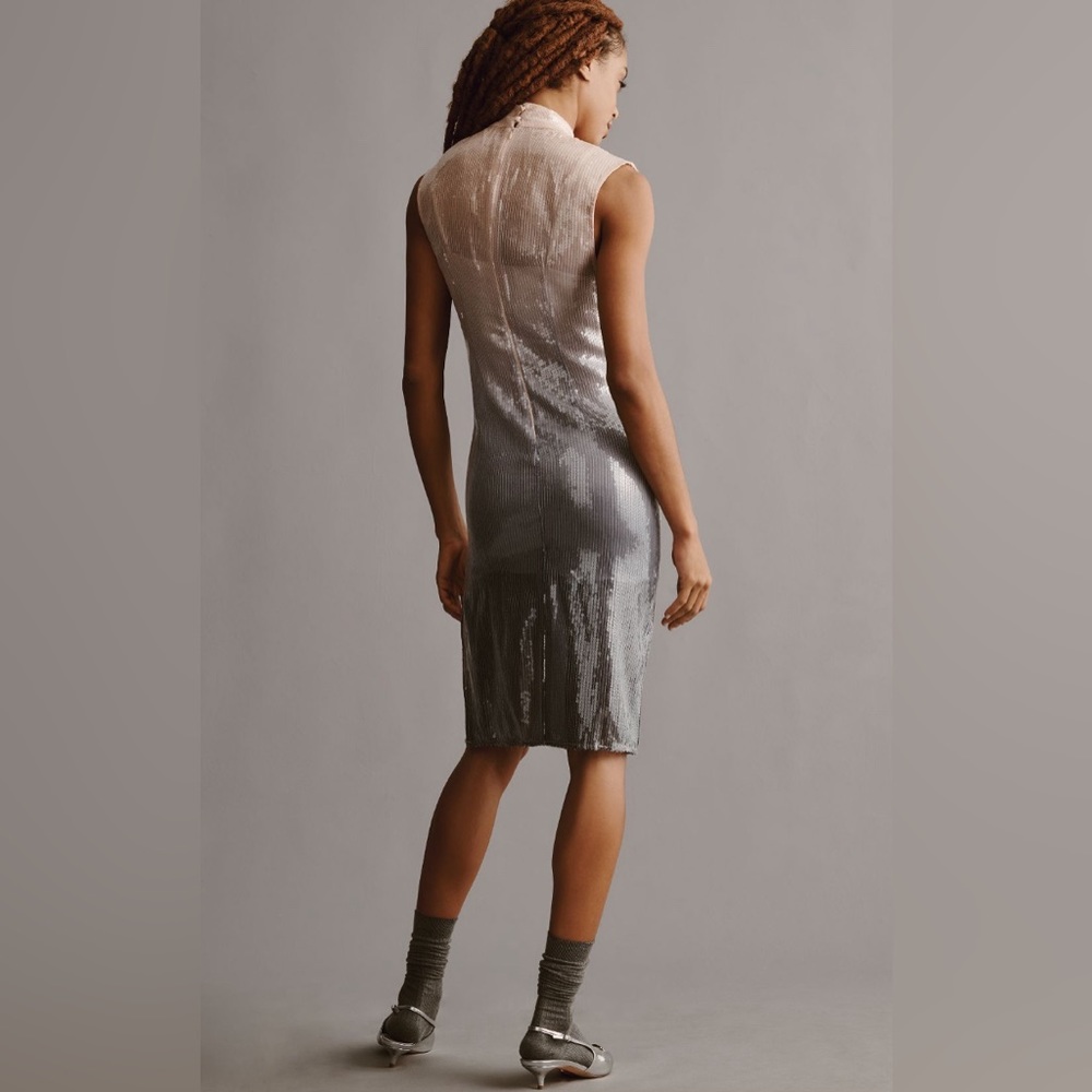 ✨ Anthropologie Cap-Sleeve Mock-Neck Slim Midi Dress Sz 14P - Picture 5 of 8